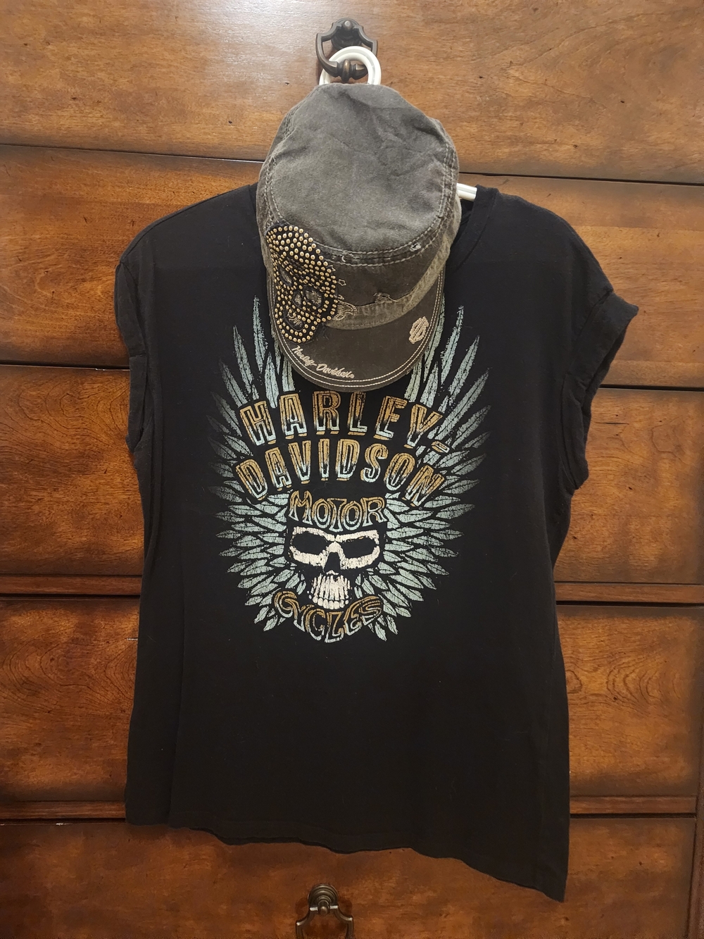 Harley-Davidson Women's Black Graphic Muscle Tee - Skull & Wings
